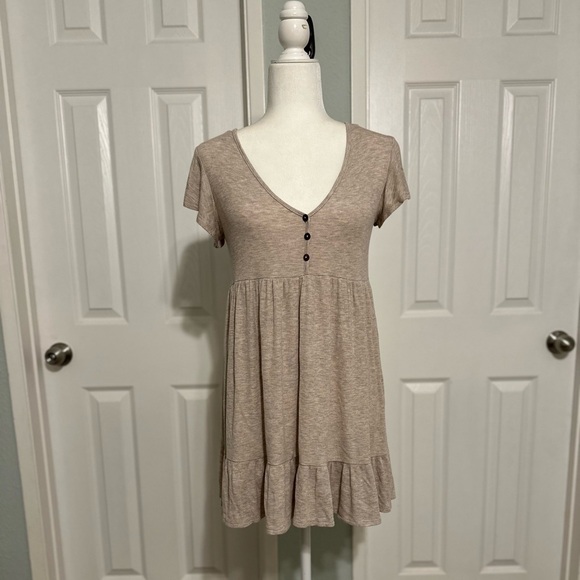 See You Monday Cream Babydoll Midi Dress with Ruffle Hem Size Junior Medium - Picture 2 of 5